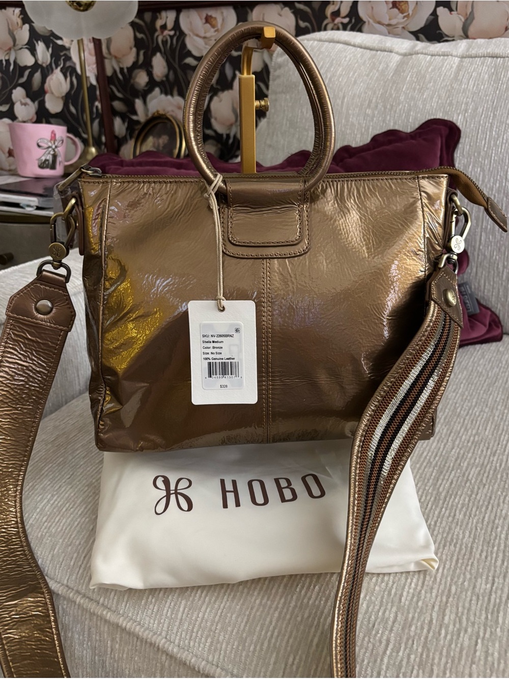 HOBO Sheila Medium Bronze Metallic Leather Satchel NWT